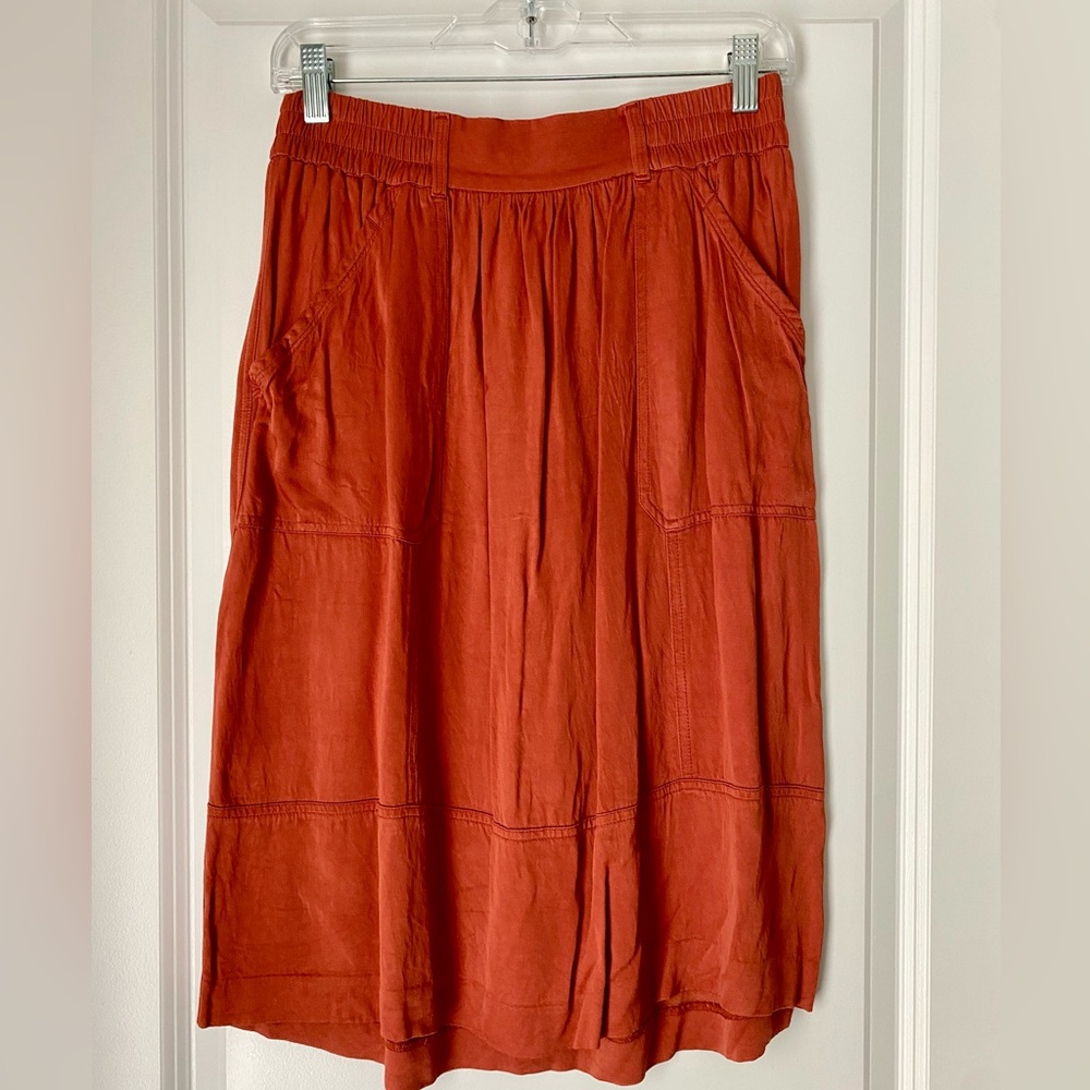 Reddish Orange Elastic Waist Skirt